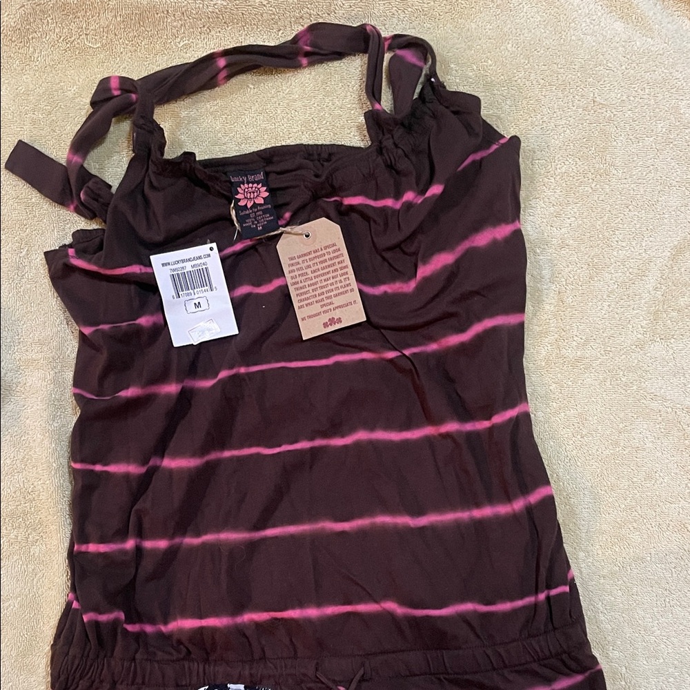 Lucky Brand Brown and Pink Striped Tank Top